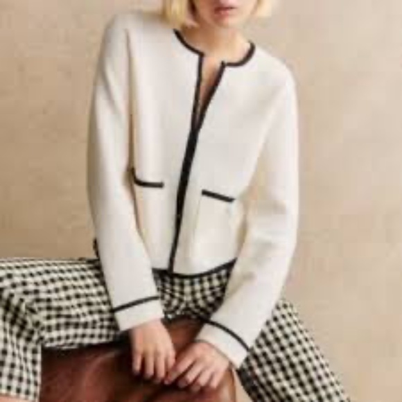Sezane Brielle Cardigan Ecru / Black - Size XXXL - Picture 1 of 3